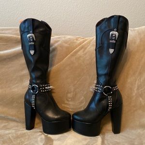 Dolls Kill Lamoda Spiked Knee Hugh Cowgirl boots